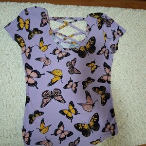 Purple Butterfly Print Top